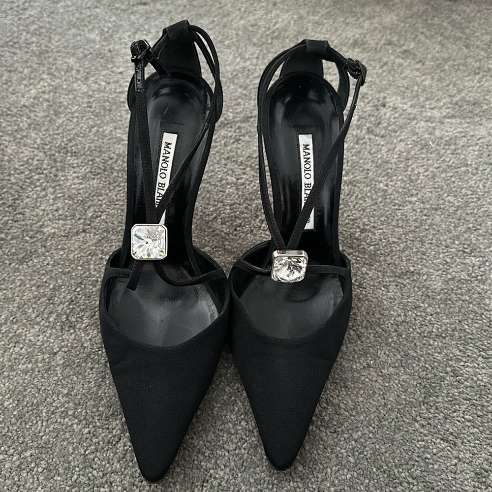 RARE Manolo Blahnik stunning adjustable crystal black heels